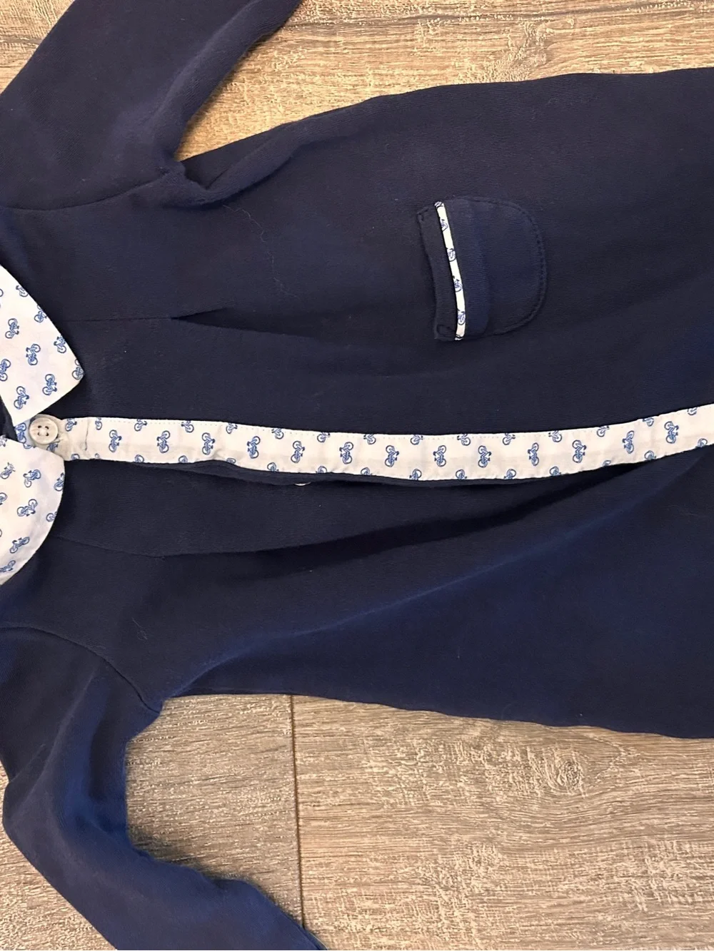 Edgehill Collection 3M Baby Blue White Bicycle Collar Longslv Footed Coverall